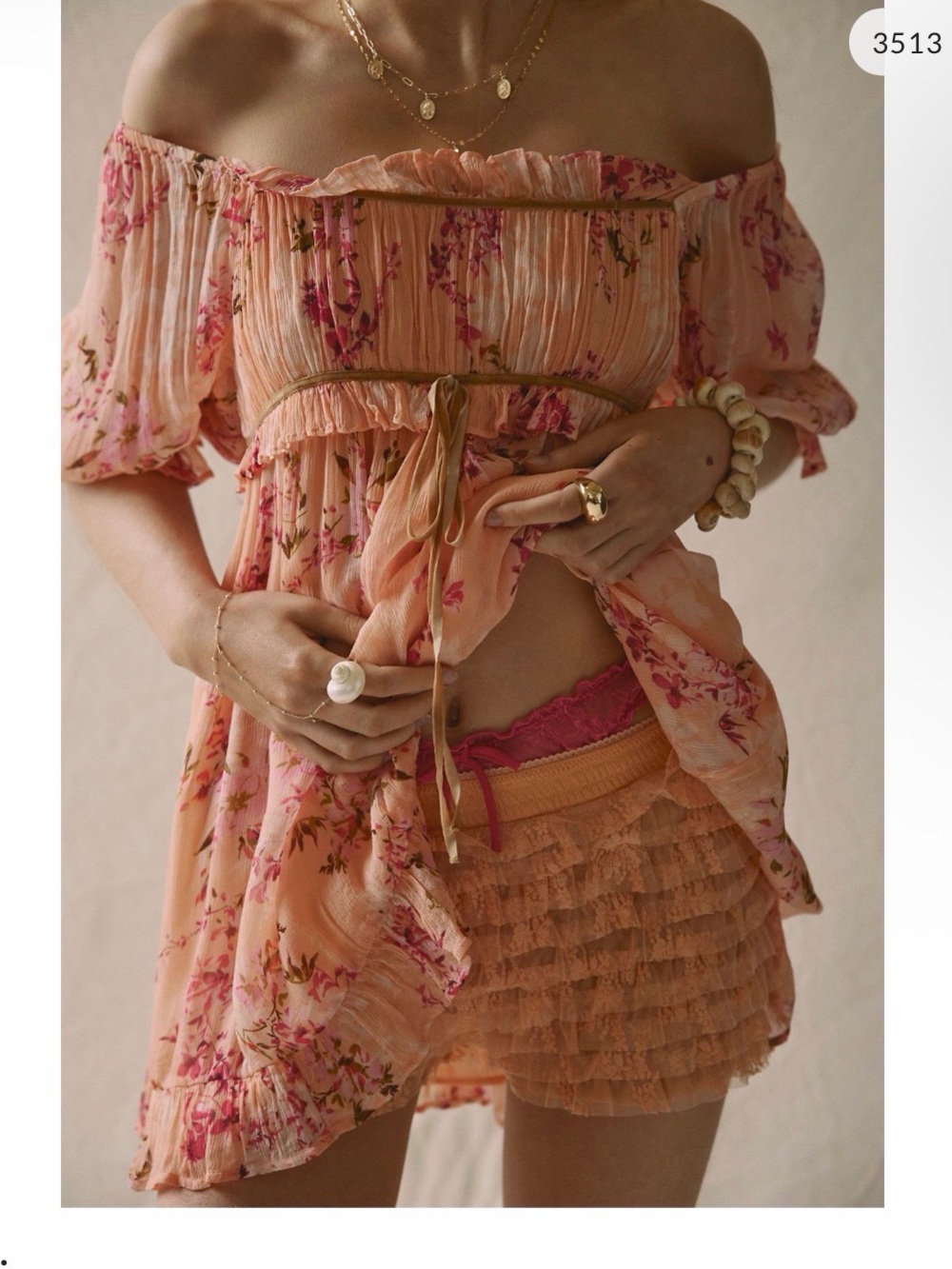 NWT! Free People Marney Mini Dress Peach Floral Off-Shoulder Boho  XS